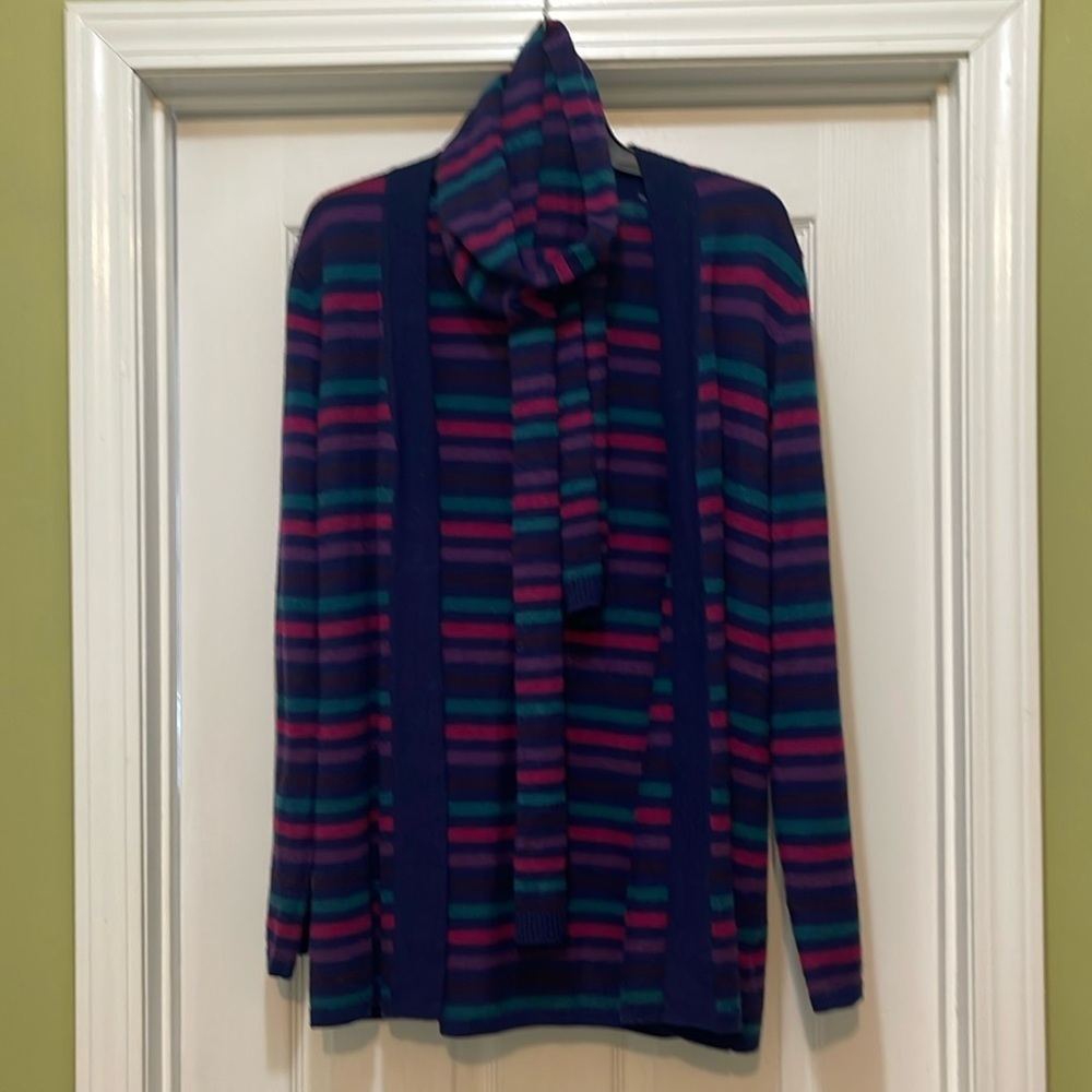 Talbots - Lambswool blend open front cardigan & matching scarf - size L